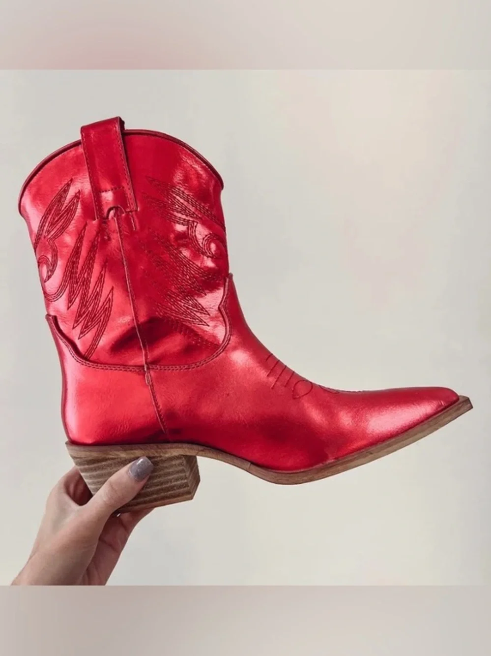 Shu Shop Red Metallic Western Ankle Cowboy Boots Size 7.5